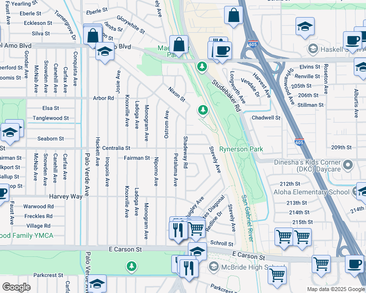 map of restaurants, bars, coffee shops, grocery stores, and more near 4503 Shadeway Road in Lakewood