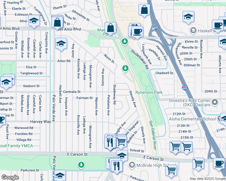 map of restaurants, bars, coffee shops, grocery stores, and more near 4503 Shadeway Road in Lakewood