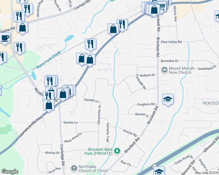 map of restaurants, bars, coffee shops, grocery stores, and more near 2004 Walton Woods Circle in Tucker