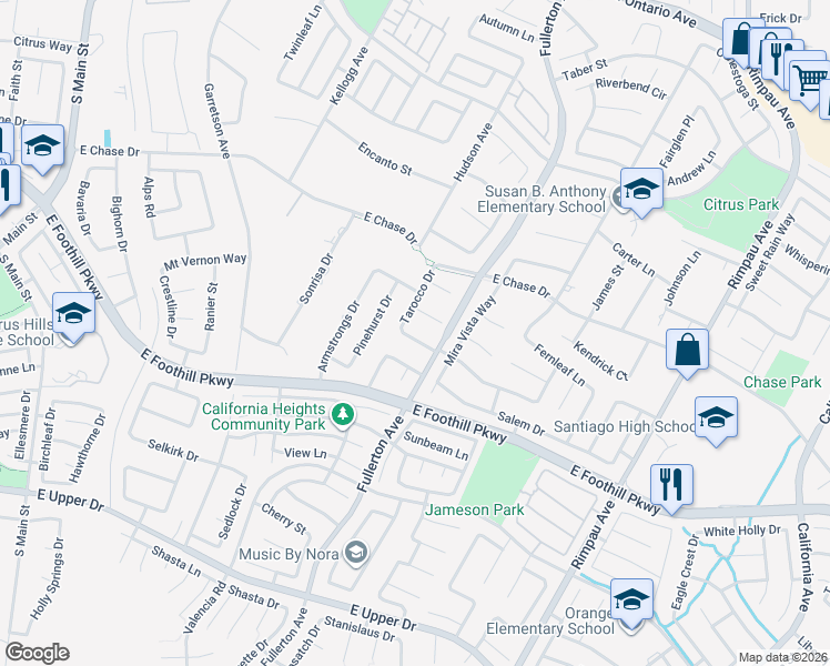 map of restaurants, bars, coffee shops, grocery stores, and more near 963 Trovita Drive in Corona