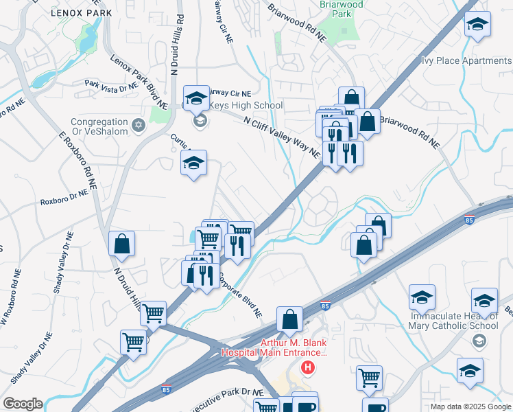 map of restaurants, bars, coffee shops, grocery stores, and more near 3160 Buford Highway Northeast in Atlanta