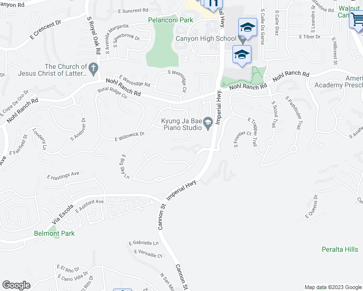 map of restaurants, bars, coffee shops, grocery stores, and more near 5673 East Stetson Court in Anaheim