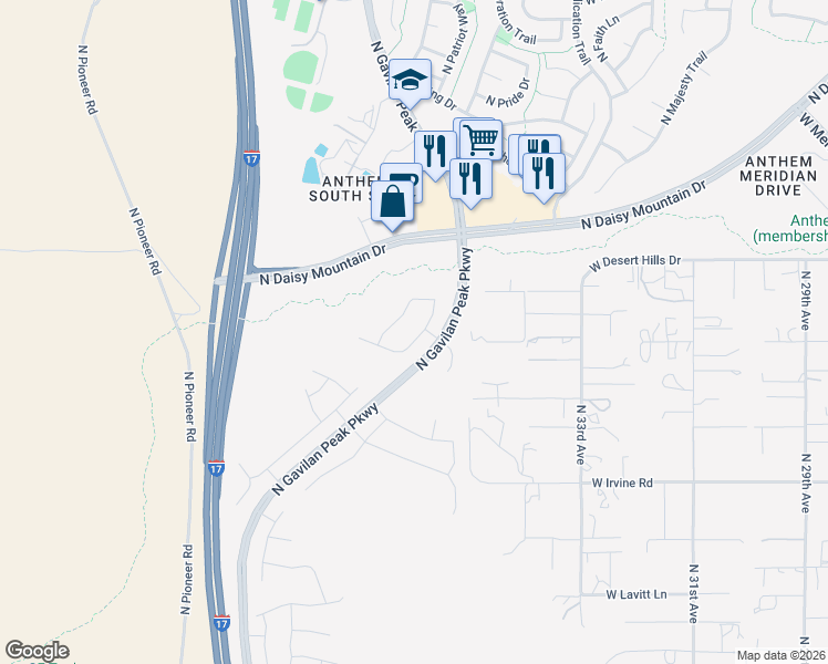map of restaurants, bars, coffee shops, grocery stores, and more near 39154 North Acadia Way in New River