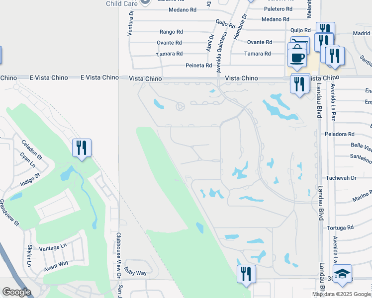 map of restaurants, bars, coffee shops, grocery stores, and more near 67331 Zuni Court in Cathedral City