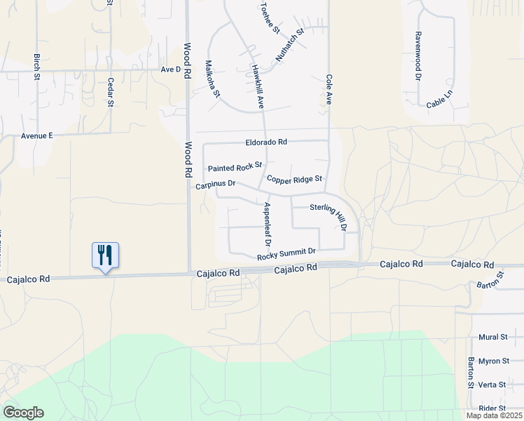 map of restaurants, bars, coffee shops, grocery stores, and more near 19247 Mountain Shadow Lane in Perris