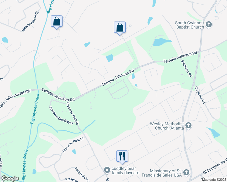 map of restaurants, bars, coffee shops, grocery stores, and more near 1658 Temple Johnson Road in Loganville