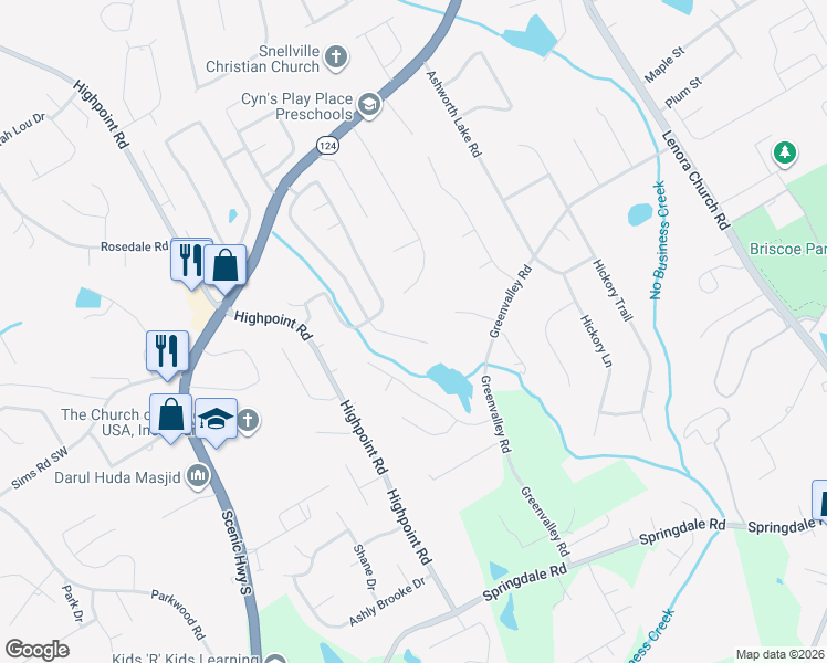 map of restaurants, bars, coffee shops, grocery stores, and more near 3472 Newtons Crest Circle in Snellville