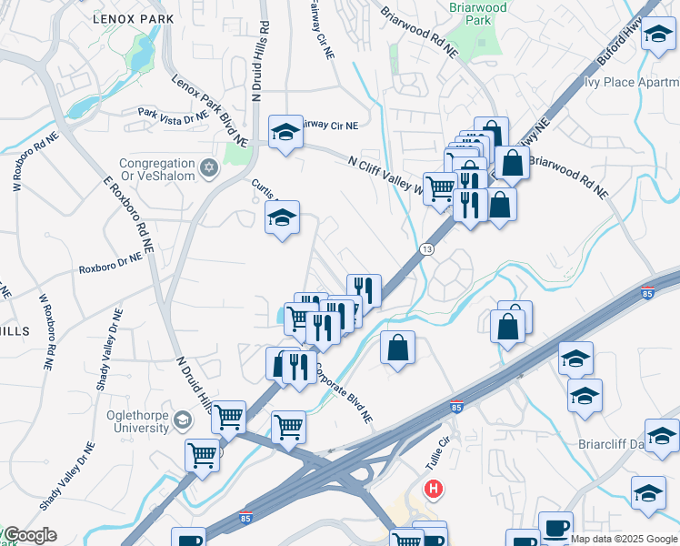map of restaurants, bars, coffee shops, grocery stores, and more near 3160 Buford Highway Northeast in Atlanta