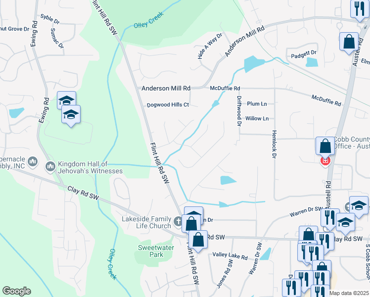 map of restaurants, bars, coffee shops, grocery stores, and more near 4667 Pentry Road in Austell