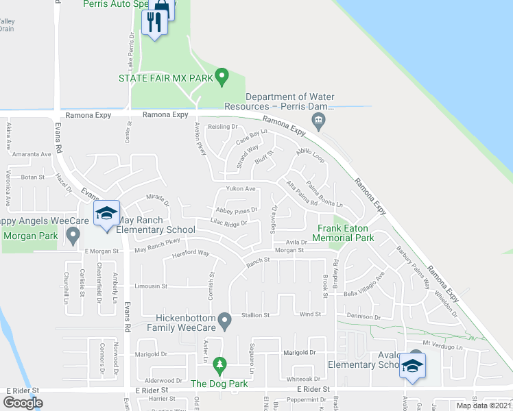 map of restaurants, bars, coffee shops, grocery stores, and more near 3736 Image Drive in Perris