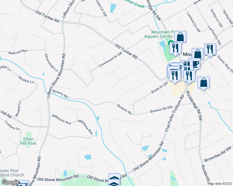 map of restaurants, bars, coffee shops, grocery stores, and more near 1182 Beechwood Court Southwest in Stone Mountain