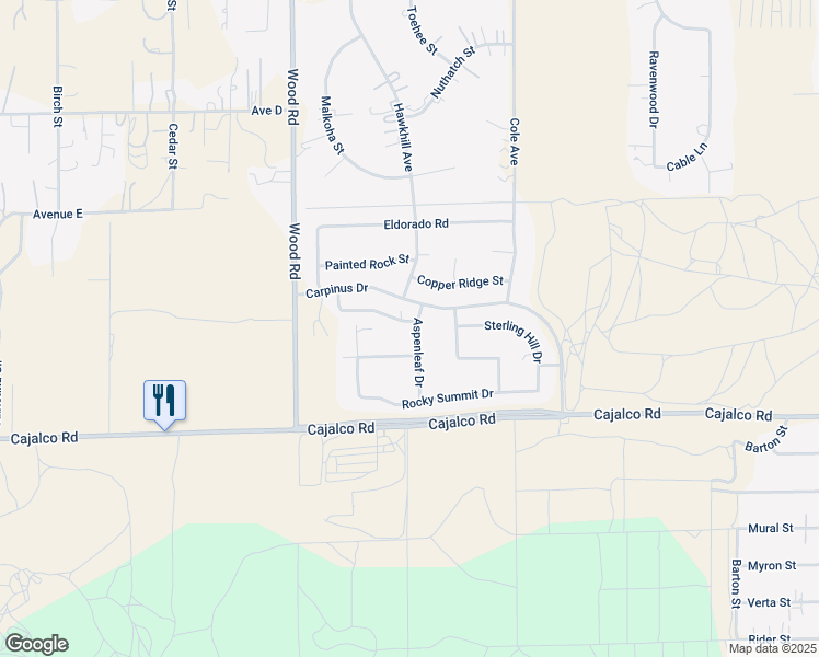 map of restaurants, bars, coffee shops, grocery stores, and more near 19247 Mountain Shadow Lane in Perris