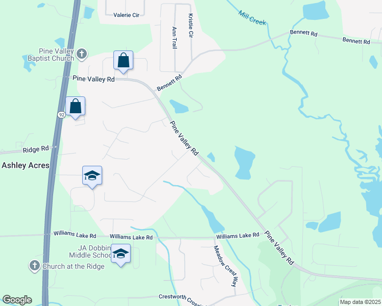 map of restaurants, bars, coffee shops, grocery stores, and more near 15 Pine Valley Drive in Powder Springs