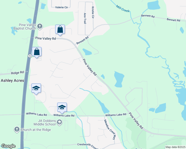 map of restaurants, bars, coffee shops, grocery stores, and more near 15 Pine Valley Drive in Powder Springs