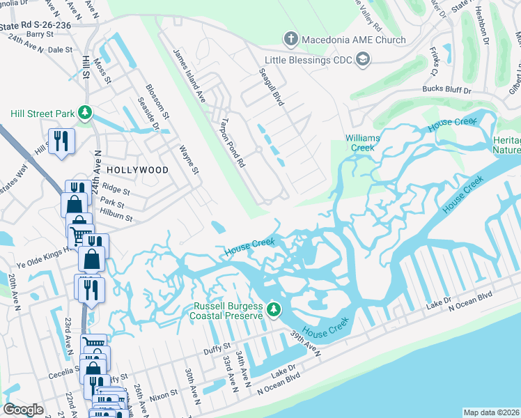 map of restaurants, bars, coffee shops, grocery stores, and more near 1322 Hunters Rest Dr in North Myrtle Beach