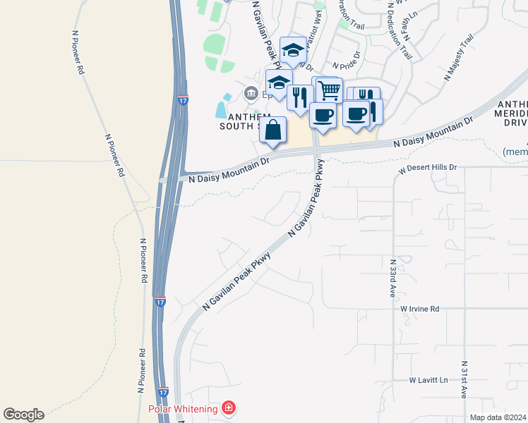 map of restaurants, bars, coffee shops, grocery stores, and more near 39114 North Parker Lane in New River