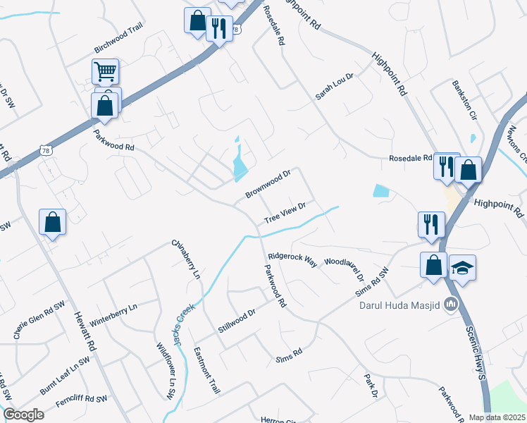 map of restaurants, bars, coffee shops, grocery stores, and more near 2433 Idlewood Way in Snellville
