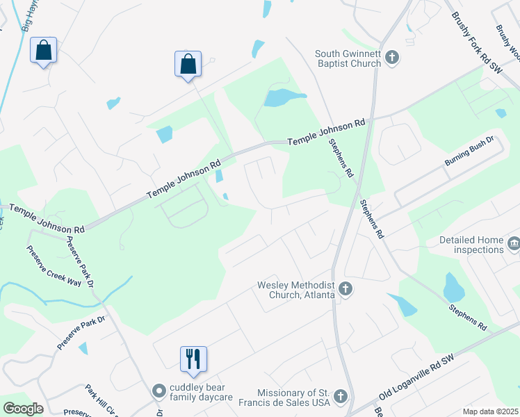 map of restaurants, bars, coffee shops, grocery stores, and more near 1524 Stephens Pond View in Loganville