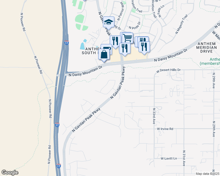map of restaurants, bars, coffee shops, grocery stores, and more near 39154 North Acadia Way in New River