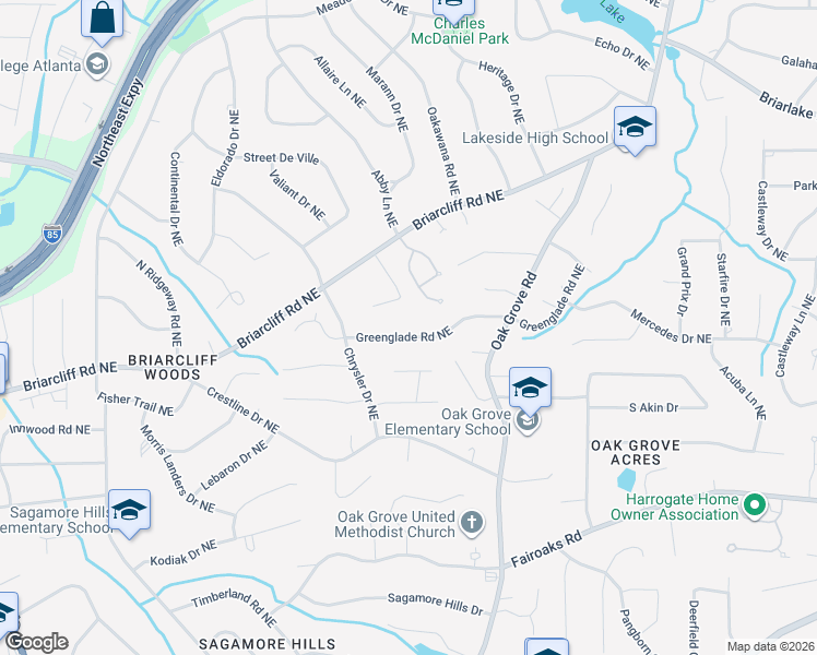 map of restaurants, bars, coffee shops, grocery stores, and more near 2322 Greenglade Road Northeast in Atlanta