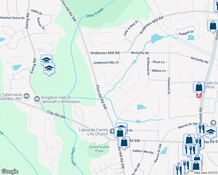 map of restaurants, bars, coffee shops, grocery stores, and more near 2415 Wales Drive in Austell