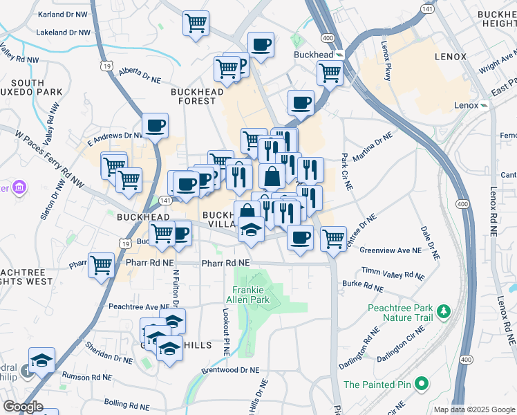map of restaurants, bars, coffee shops, grocery stores, and more near 3109 Maple Drive Northeast in Atlanta