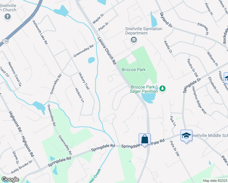 map of restaurants, bars, coffee shops, grocery stores, and more near 2624 Dorian Drive Southwest in Snellville