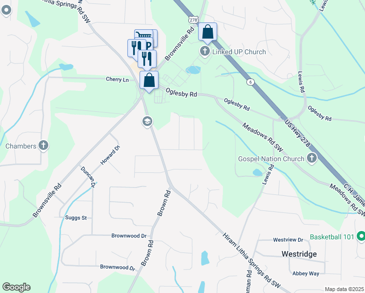 map of restaurants, bars, coffee shops, grocery stores, and more near 4703 Whittier Place in Powder Springs