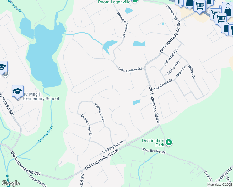map of restaurants, bars, coffee shops, grocery stores, and more near 662 Stonecrest Drive in Loganville