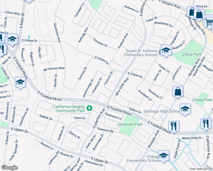 map of restaurants, bars, coffee shops, grocery stores, and more near 947 Trovita Drive in Corona