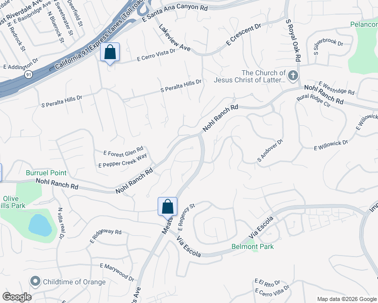 map of restaurants, bars, coffee shops, grocery stores, and more near 532 South Westford Street in Anaheim