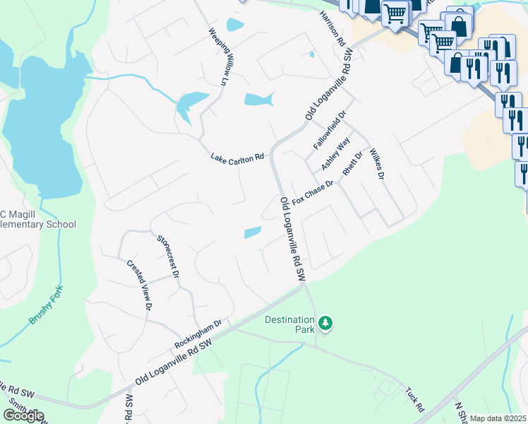 map of restaurants, bars, coffee shops, grocery stores, and more near 912 Lakeside Court in Loganville
