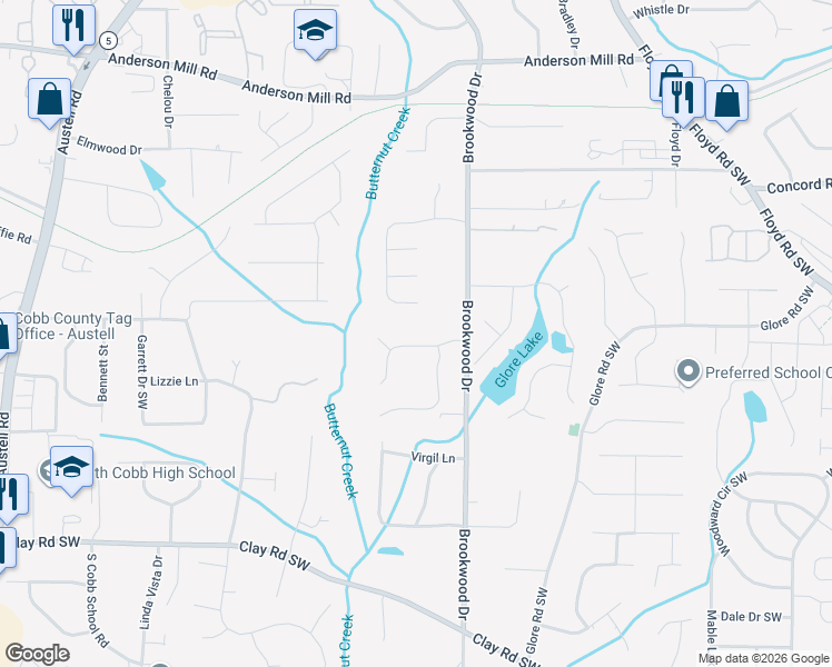 map of restaurants, bars, coffee shops, grocery stores, and more near 1362 Lamont Dr SW in Mableton