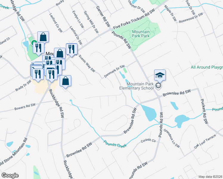 map of restaurants, bars, coffee shops, grocery stores, and more near 1409 Megan Danielle Drive Southwest in Lilburn
