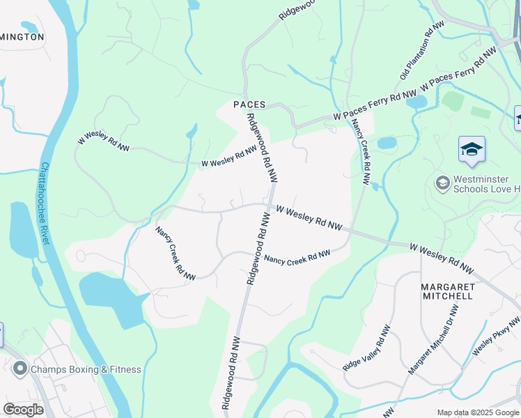map of restaurants, bars, coffee shops, grocery stores, and more near 1818 West Wesley Road Northwest in Atlanta