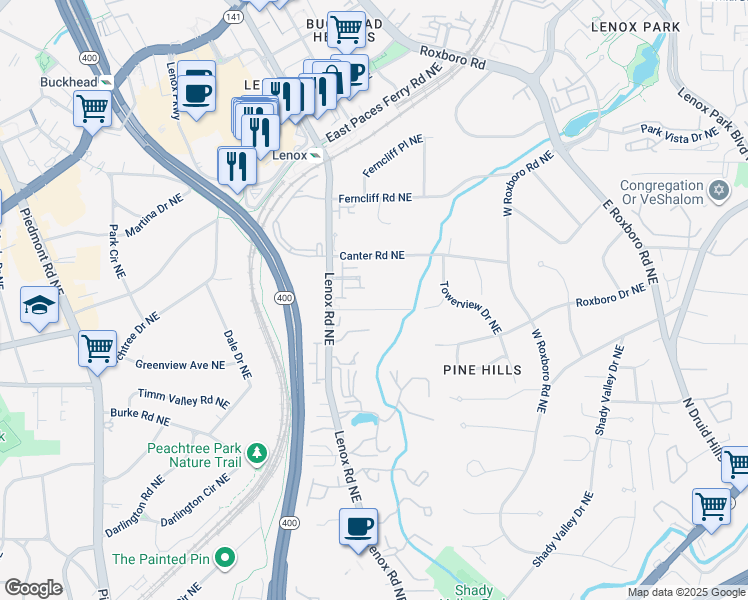 map of restaurants, bars, coffee shops, grocery stores, and more near 964 Crane Road Northeast in Atlanta