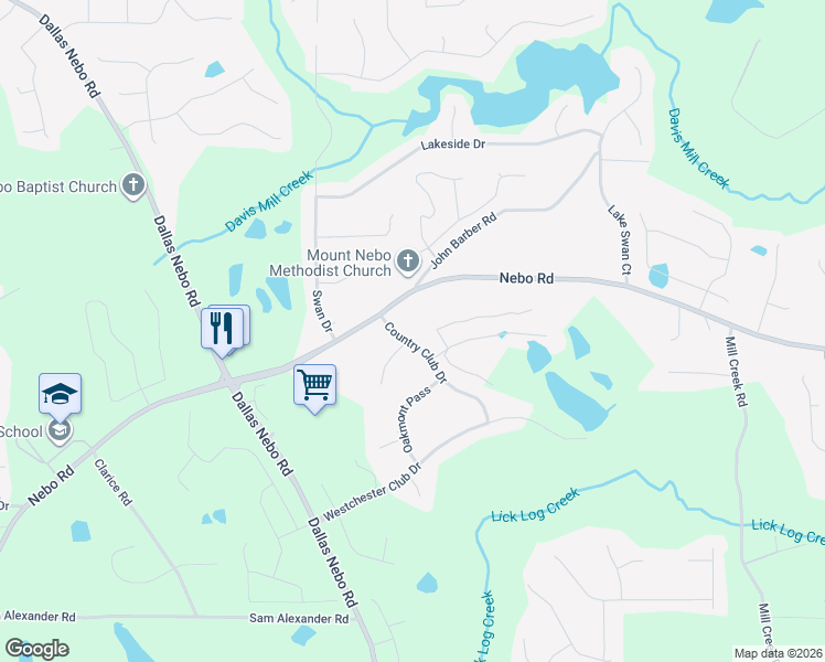map of restaurants, bars, coffee shops, grocery stores, and more near 25 Country Club Dr in Hiram