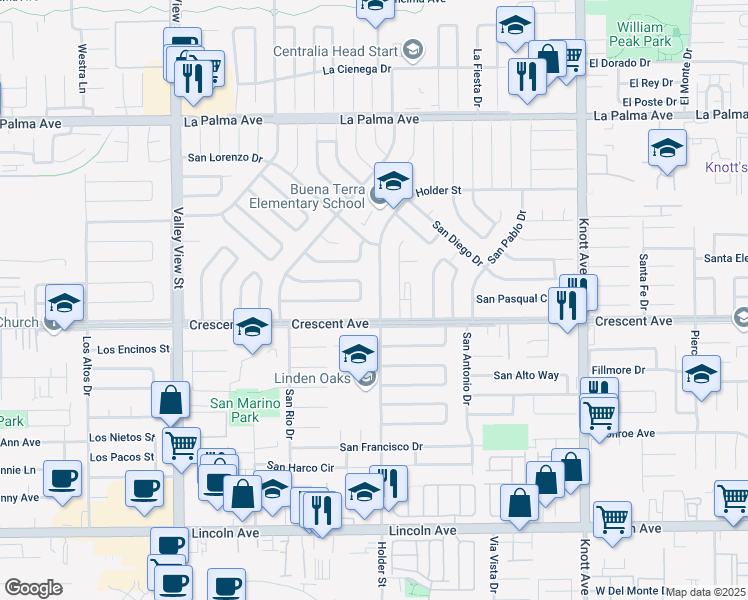 map of restaurants, bars, coffee shops, grocery stores, and more near 8461 Holder Street in Buena Park