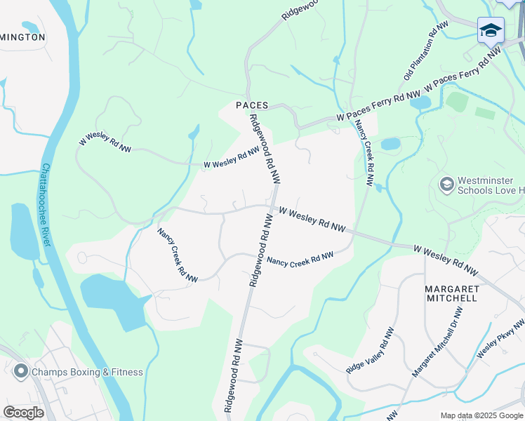 map of restaurants, bars, coffee shops, grocery stores, and more near 1818 West Wesley Road Northwest in Atlanta
