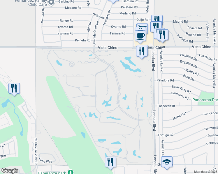 map of restaurants, bars, coffee shops, grocery stores, and more near 28600 Taos Court in Cathedral City