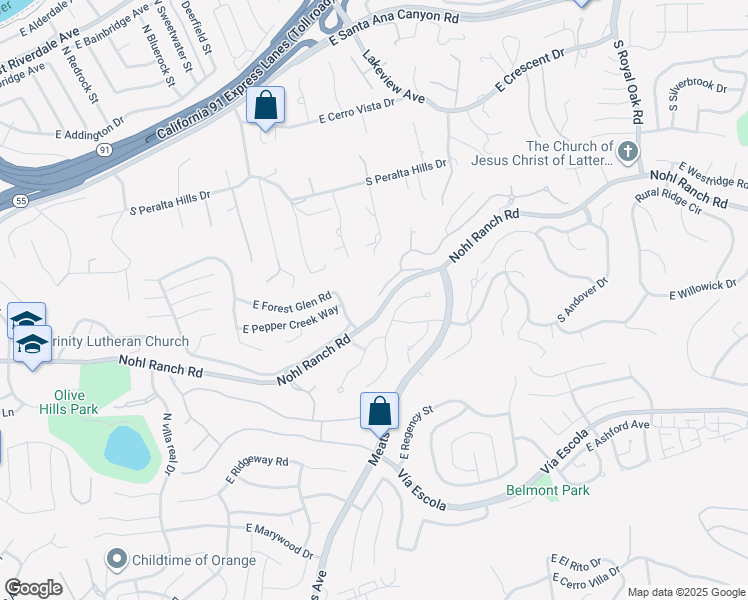map of restaurants, bars, coffee shops, grocery stores, and more near 4711 East Copa De Oro Drive in Anaheim