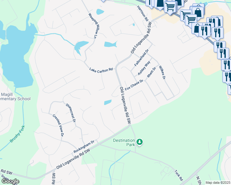 map of restaurants, bars, coffee shops, grocery stores, and more near 912 Lakeside Court in Loganville