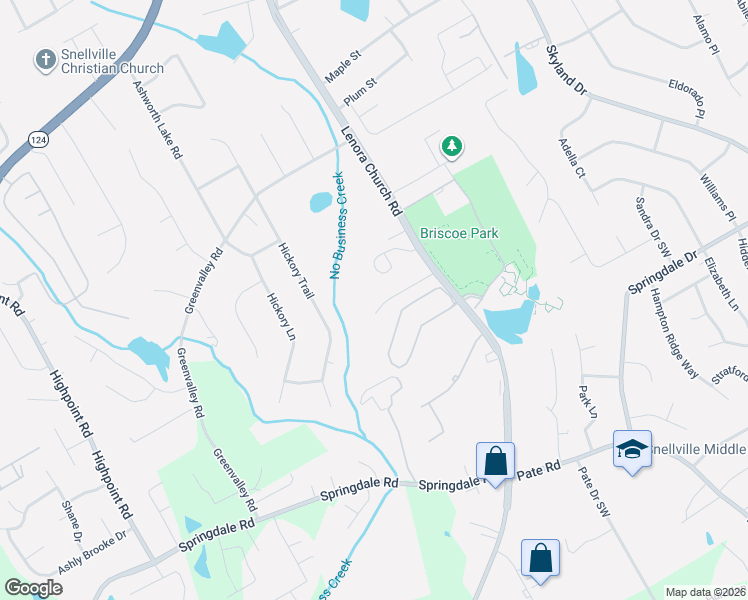 map of restaurants, bars, coffee shops, grocery stores, and more near 2633 Dorian Drive Southwest in Snellville