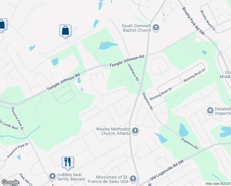 map of restaurants, bars, coffee shops, grocery stores, and more near 1414 Stephens Pond View in Loganville