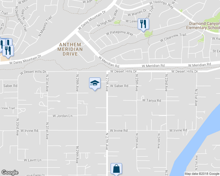 map of restaurants, bars, coffee shops, grocery stores, and more near 2633 West Saber Road in Phoenix