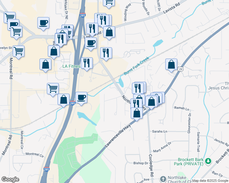 map of restaurants, bars, coffee shops, grocery stores, and more near 1935 Cameo Court in Tucker