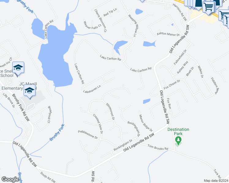 map of restaurants, bars, coffee shops, grocery stores, and more near 648 Stonecrest Drive in Loganville