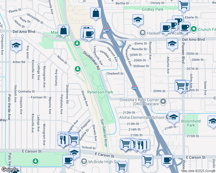 map of restaurants, bars, coffee shops, grocery stores, and more near 20823 Longworth Avenue in Lakewood
