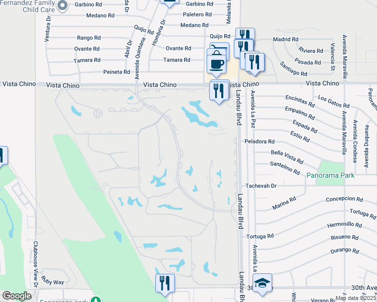 map of restaurants, bars, coffee shops, grocery stores, and more near 28740 Desert Princess Drive in Cathedral City