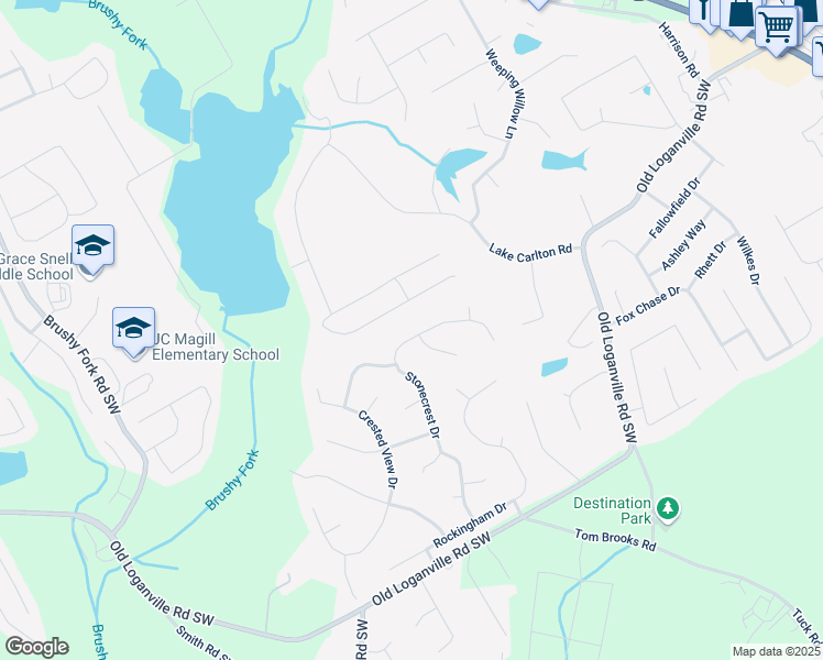 map of restaurants, bars, coffee shops, grocery stores, and more near 641 Stonecrest Drive in Loganville